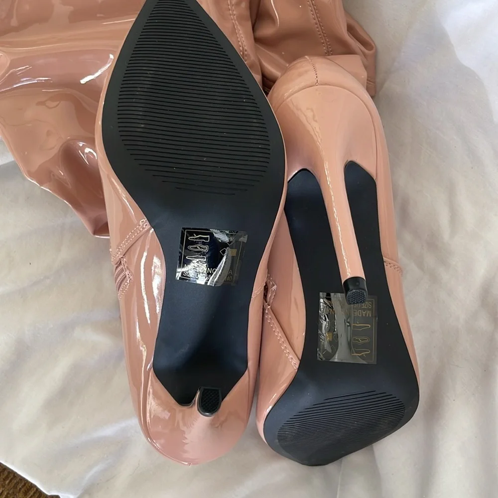 Patent Over-the-Knee Stiletto Boots in Blush Pink Brand new No Box